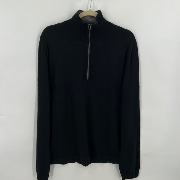 Banana Republic Men's Fine Italian Merino Wool Black 1/4 Zip Sweater Size Medium - Picture 1 of 12